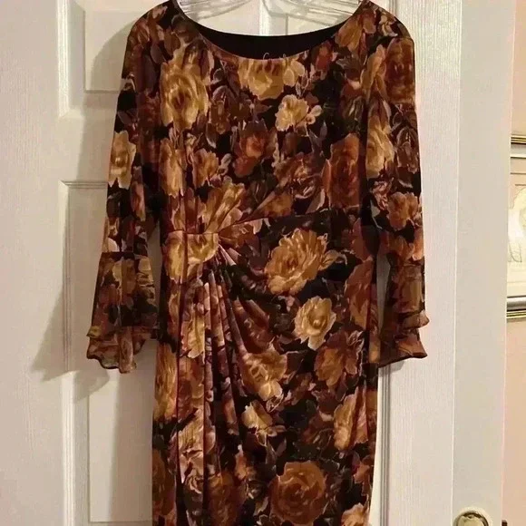 Connected Apparel Floral Printed Faux Wrap Dress - Picture 2 of 5